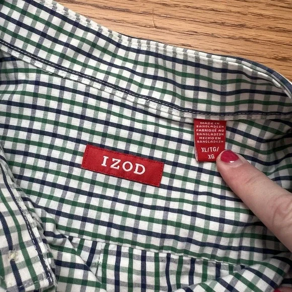 Men's XL Izod Shirt Blue Green Plaid Long Sleeve Button Down - Picture 6 of 10
